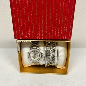 Silver Watch and Bracelet Set